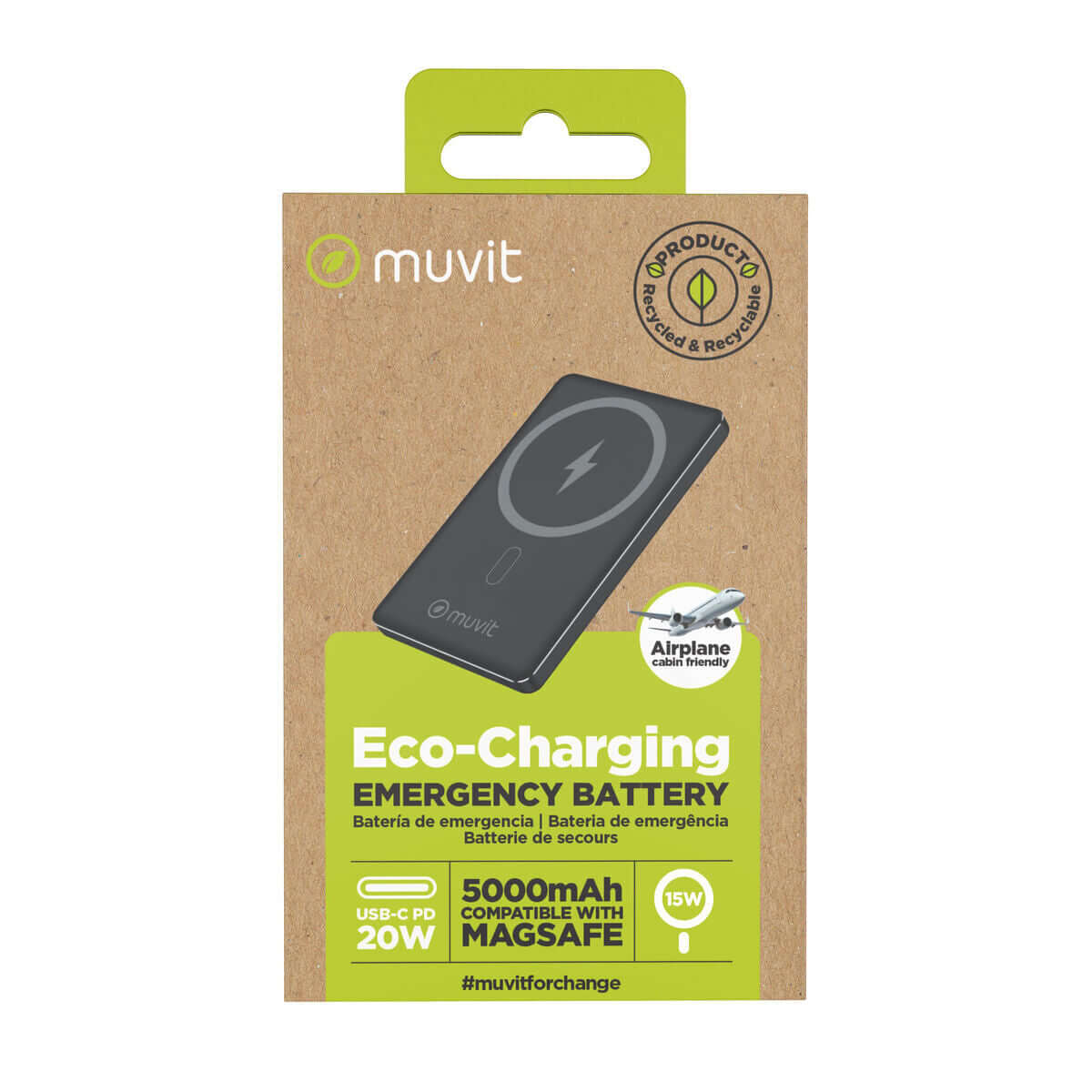 Powerbank Muvit for Change MCCHP0009 Svart Aluminium 5000 mAh finns hos Aktivcamping