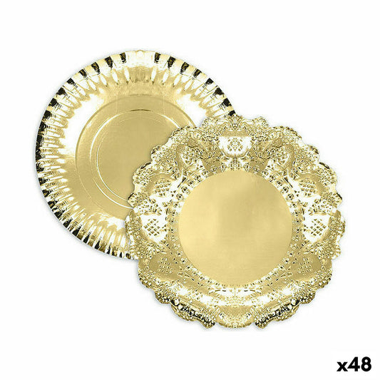 Snack tray Algon Round Golden 23 x 23 x 1.5 cm (48 pieces)