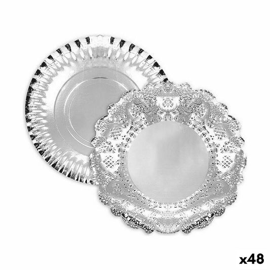 Snack tray Algon Round Silver 30 x 30 x 1.5 cm (48 pieces)