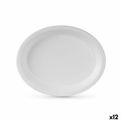 Plate set Algon Disposable White Sugarcane Oblong 26 cm (12 pieces)