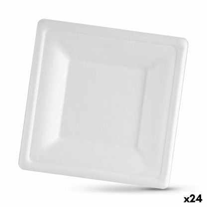 Plate Set Algon Disposable White Sugarcane Square 16 cm (24 pieces)