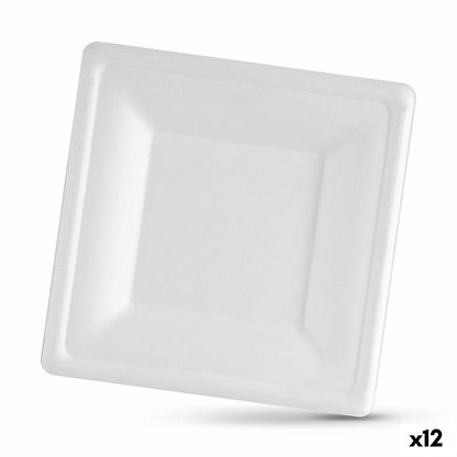 Plate Set Algon Disposable White Sugarcane Square 16 cm (12 pieces)