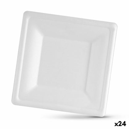 Plate Set Algon Disposable White Sugarcane Square 20 cm (24 pieces)