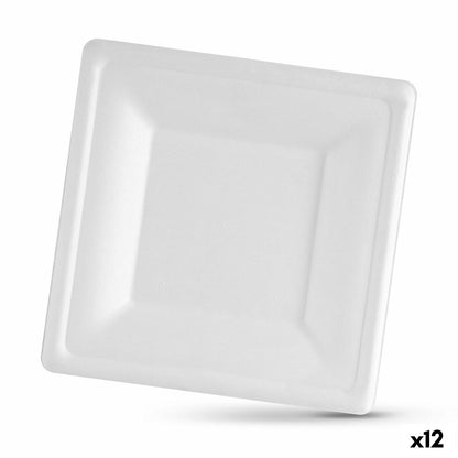 Plate Set Algon Disposable White Sugarcane Square 20 cm (12 pieces)