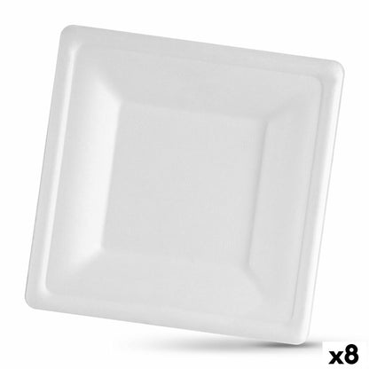 Plate Set Algon Disposable White Sugarcane Square 26 cm (8 pieces)