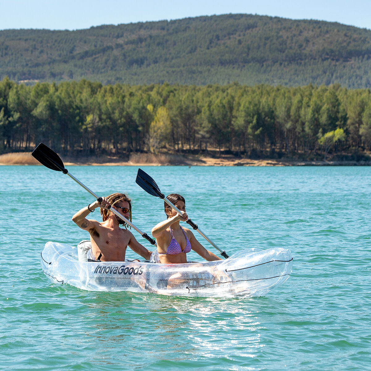 Uppblåsbar Transparent Kajak med tillbehör Paros InnovaGoods 312 cm 2 platser finns hos Aktivcamping