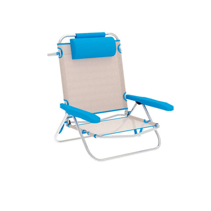 Marbueno Hopfällbar Stol 5 Positioner Aluminium med Kudde Beige/Blå Strand och Pool 61X68X82 cm 10172 finns hos Aktivcamping