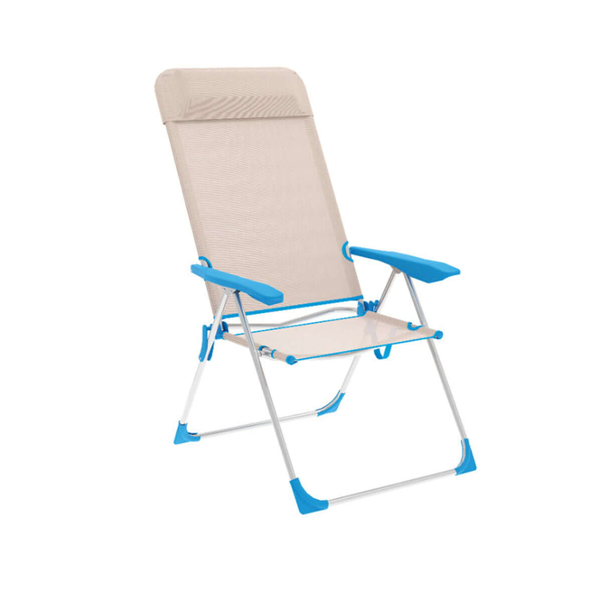 Fällbar Stol 5 Positioner Aluminium med Kudde Beige/Blå Marbueno 69X58X109 cm finns hos Aktivcamping