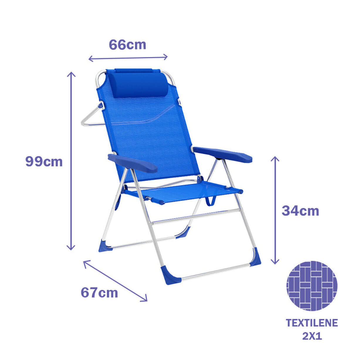 Marbueno Hopfällbar Stol 5 Positioner Aluminium med Kudde Blå Strand och Pool 67X66X99 cm 10247 finns hos Aktivcamping
