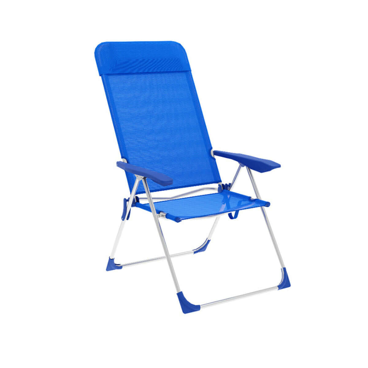 Fällbar stol 5 positioner Aluminium med Blå Kudde Marbueno Strand och Pool finns hos Aktivcamping
