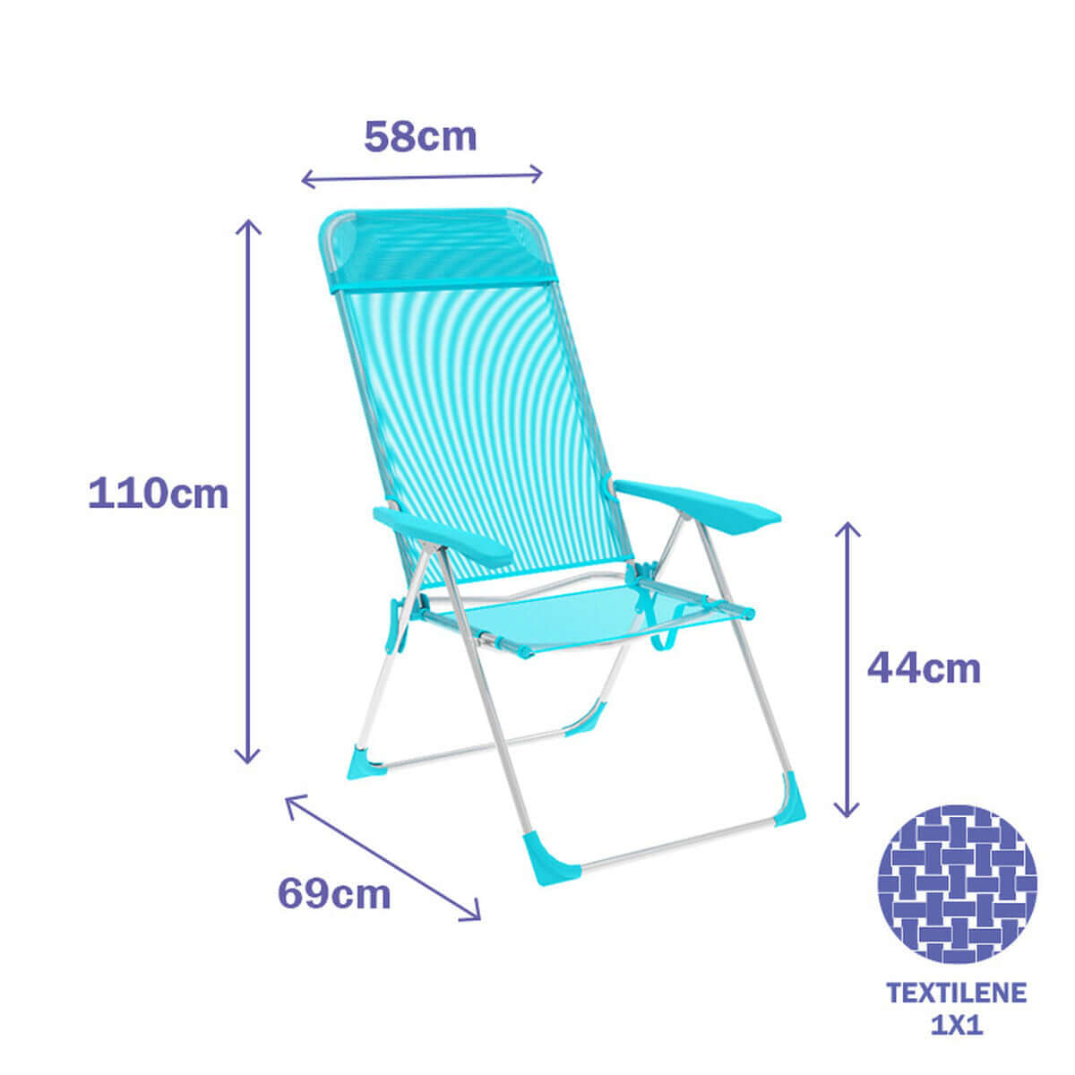Fällstol 5 Positioner Aluminium med Kudde Turkos Marbueno Strand och Pool finns hos Aktivcamping