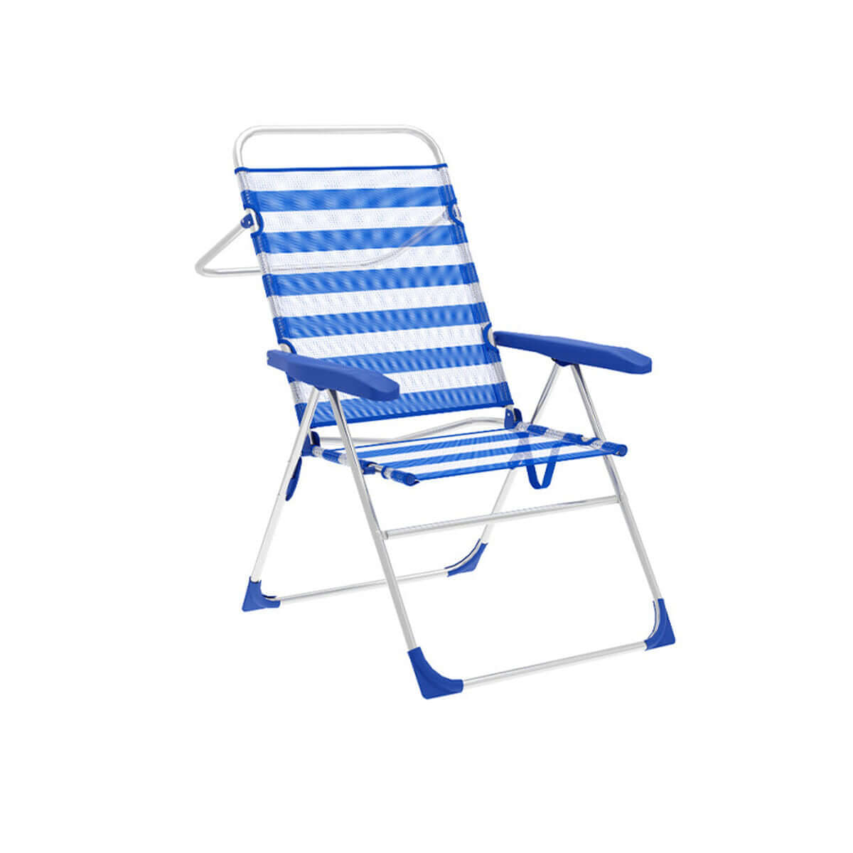 Stol vikbar 5 lägen Aluminium Randig Blå och Vit Marbueno Strand och Pool finns hos Aktivcamping