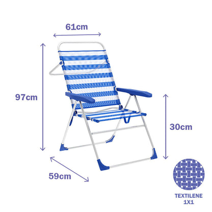 Stol vikbar 5 lägen Aluminium Randig Blå och Vit Marbueno Strand och Pool finns hos Aktivcamping