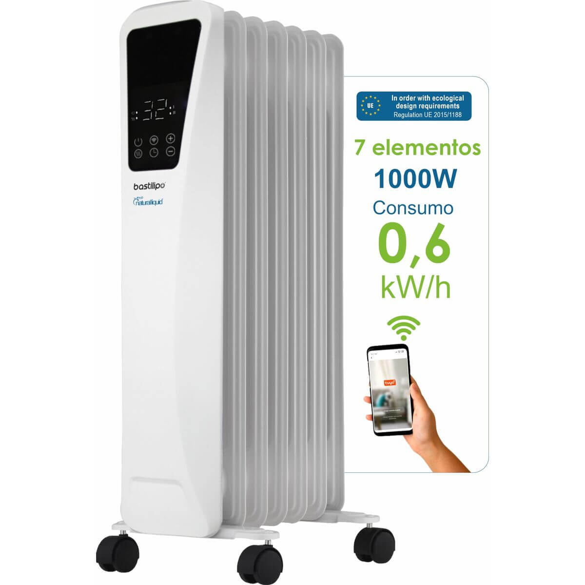 Oljeelement Bastilipo R-ECOFLUID2-7 Vit 1000 W finns hos Aktivcamping
