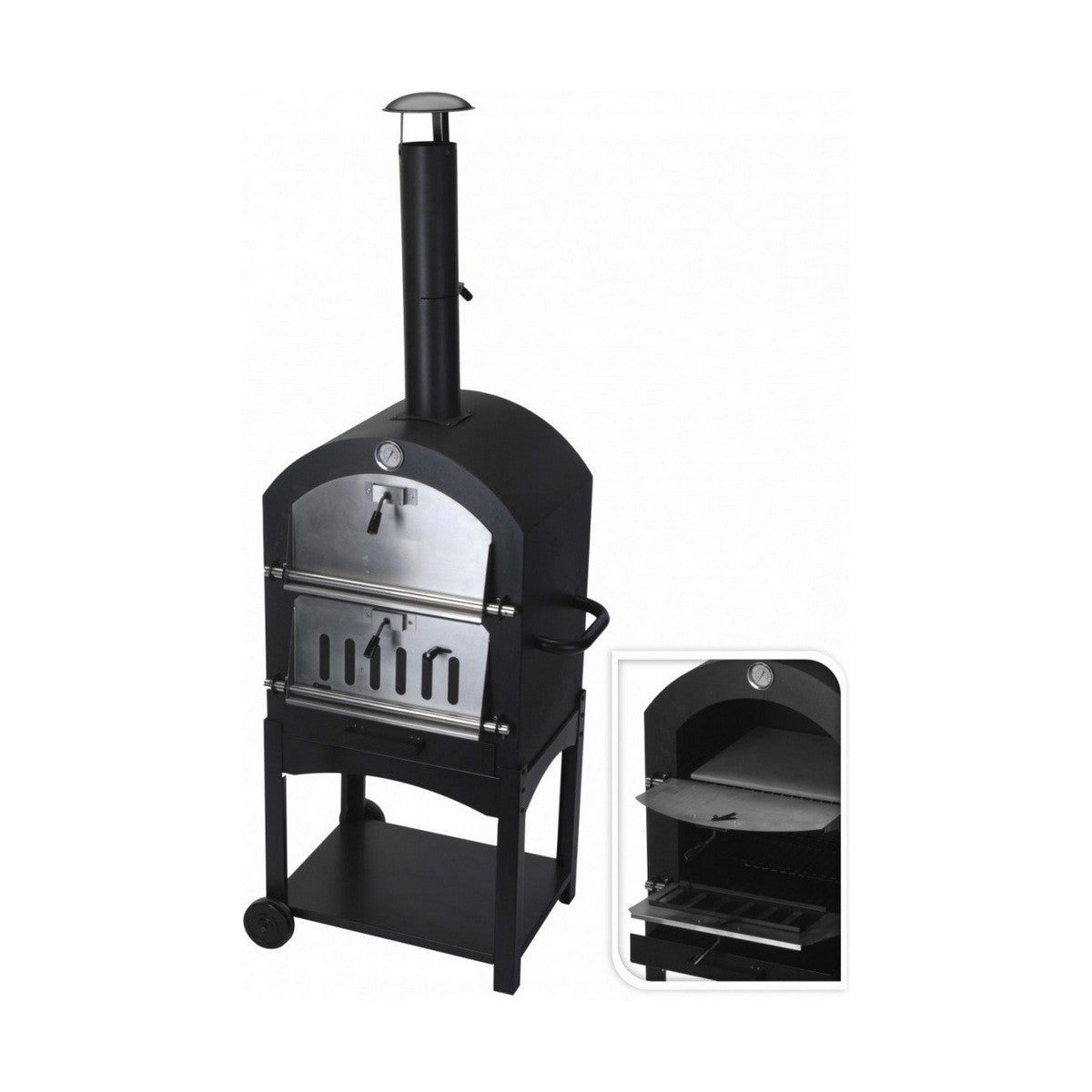 Kolgrill Ugn med hjul Svart (Ø10 x 46,5 cm) (44,5 x 65 x 158 cm)