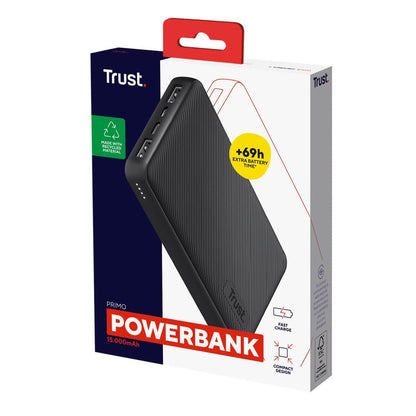 Powerbank Trust Primo Svart 15000 mAh - finns hos Aktivcamping