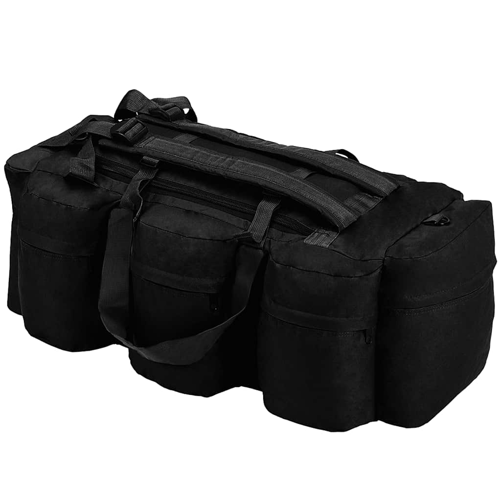Duffelväska Vidaxl 3-i-1 Army-Style 45 L Svart Multifunktionell Resväska