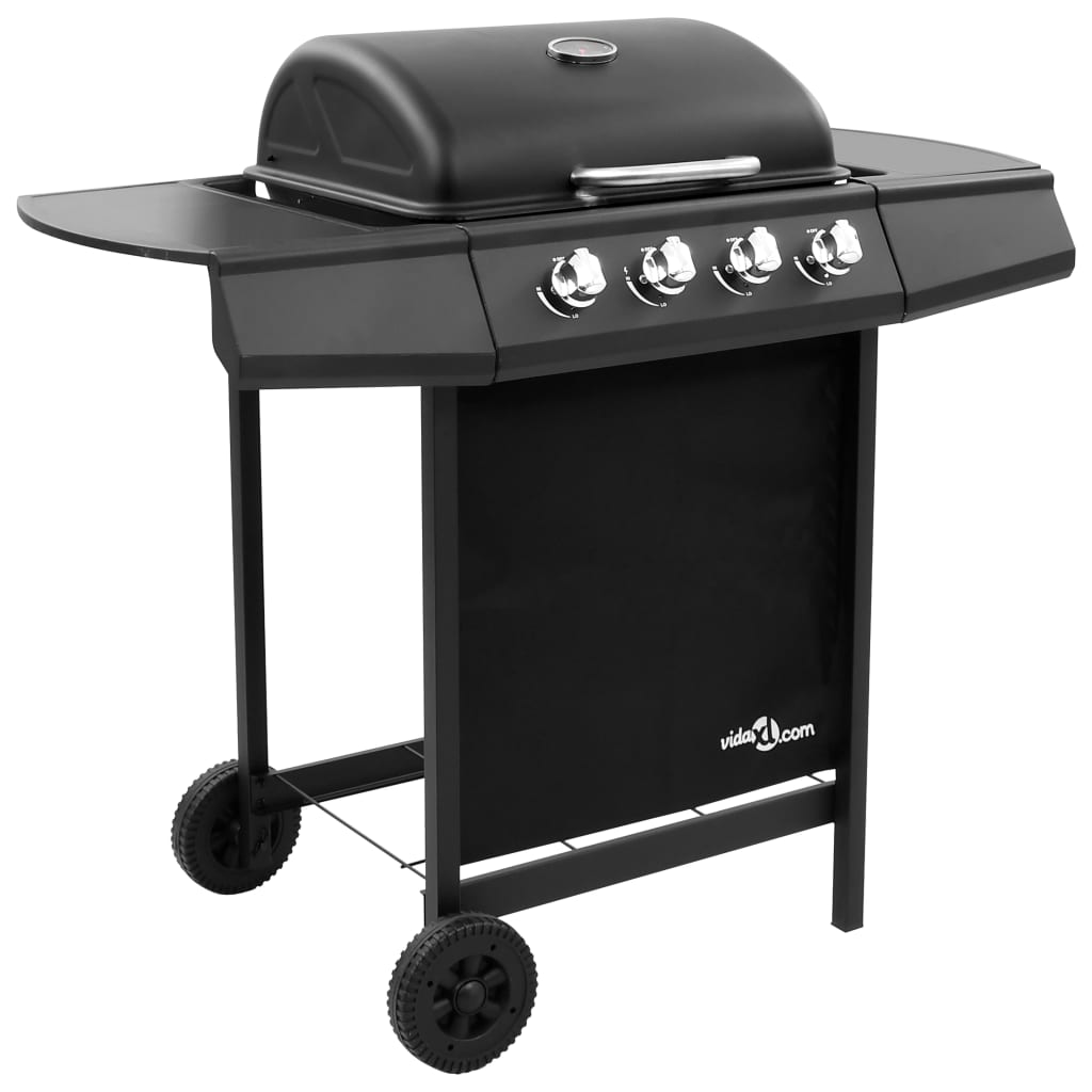 Gasolgrill med 4 brännare Vidaxl svart för utomhusbruk robust