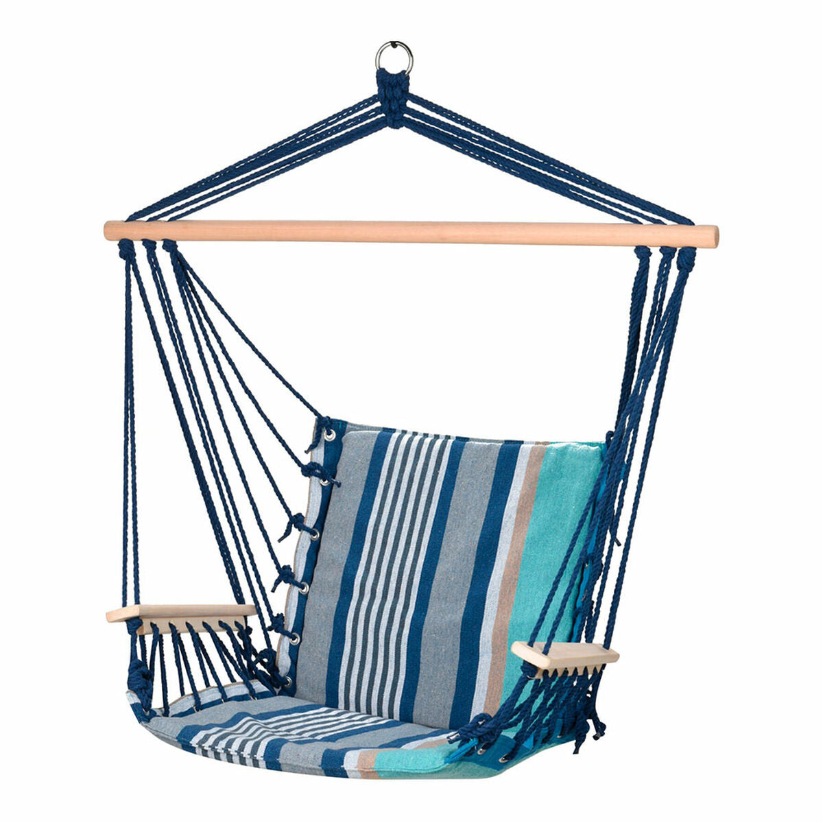 Hanging Chair Blue Wood Cotton With Armrests Striped 53 x 100 cm