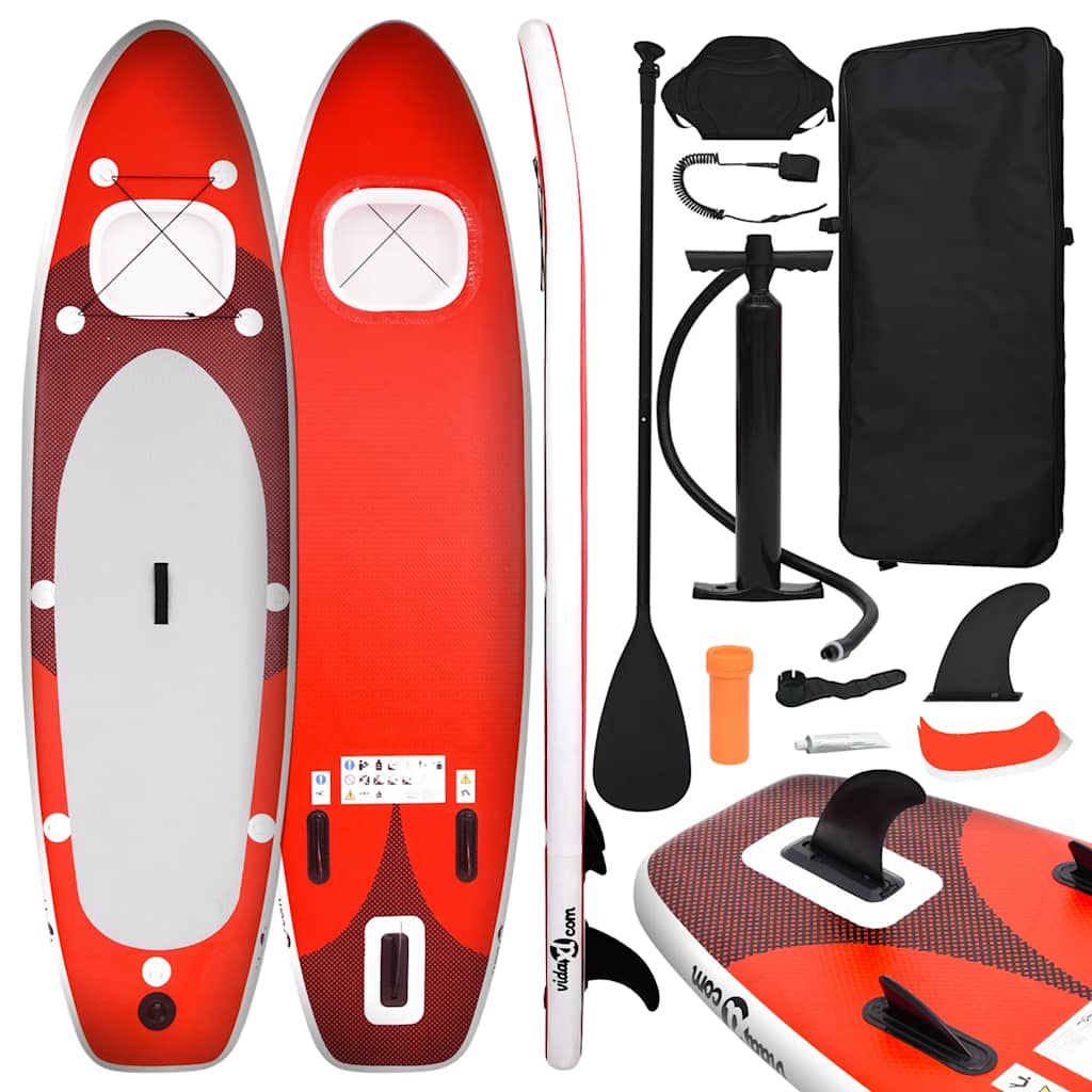 SUP - Vidaxl Röd Uppblåsbar Stand Up Paddleboard Set 300x76x10 cm