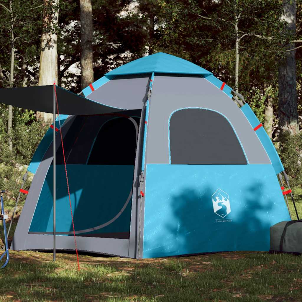 Campingtält Vidaxl 4-person snabbuppsättning blå vattentät lättvikts