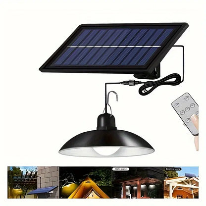 Dubbel hängande Lampa med Solcell och Rörelsesensor - LED Pendel med Fjärrkontroll