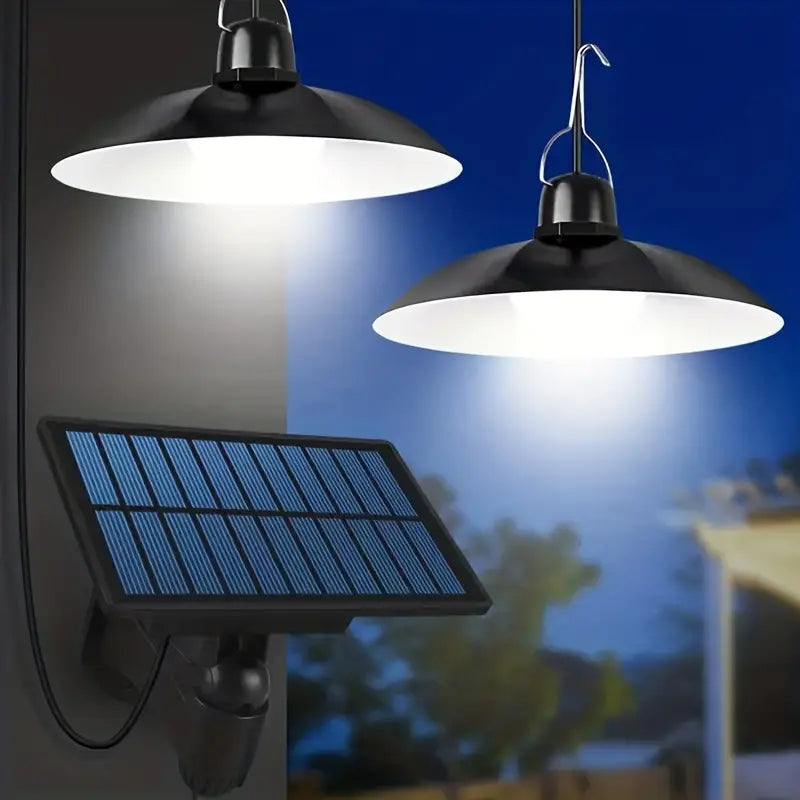 Dubbel hängande Lampa med Solcell och Rörelsesensor - LED Pendel med Fjärrkontroll