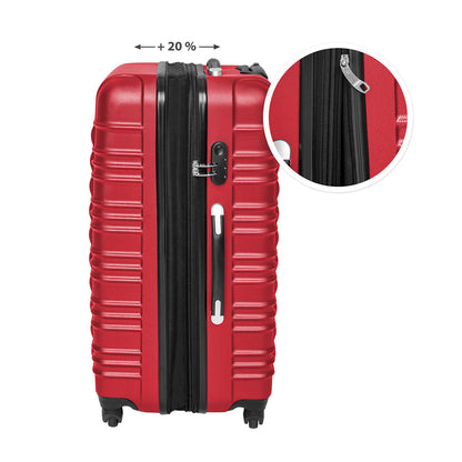 Set med 4 väskor hård resväska med hjul och kodlås röd