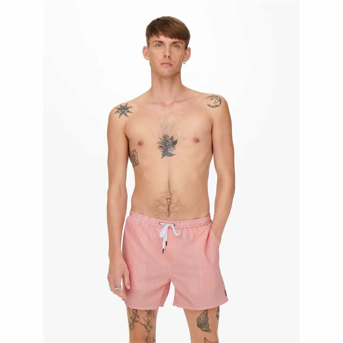 Badbyxor Herr Only & Sons Onsted Stripe Seersucker Rosa finns hos Aktivcamping