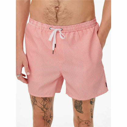 Badbyxor Herr Only & Sons Onsted Stripe Seersucker Rosa finns hos Aktivcamping