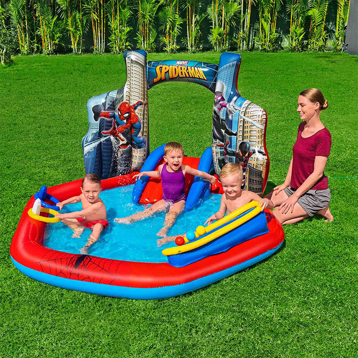 Barnpool Bestway Spiderman 211 x 206 x 127 cm Lekplats finns hos Aktivcamping