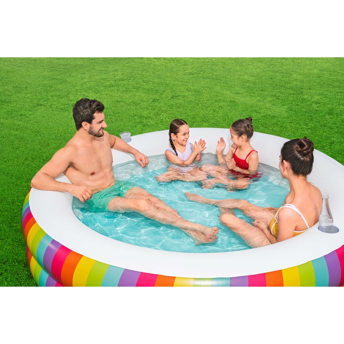 Bestway Barnpool 2 Ringar Regnbåge 206x206x51 cm +6 År Trädgård 54443 - finns hos Aktivcamping