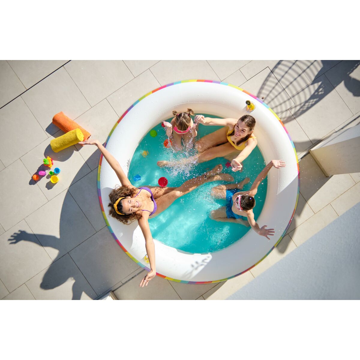 Bestway Barnpool 2 Ringar Regnbåge 206x206x51 cm +6 År Trädgård 54443 - finns hos Aktivcamping