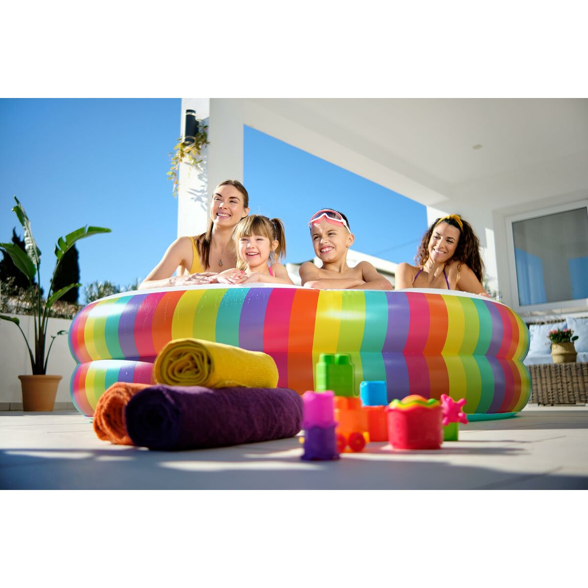 Bestway Barnpool 2 Ringar Regnbåge 206x206x51 cm +6 År Trädgård 54443 - finns hos Aktivcamping