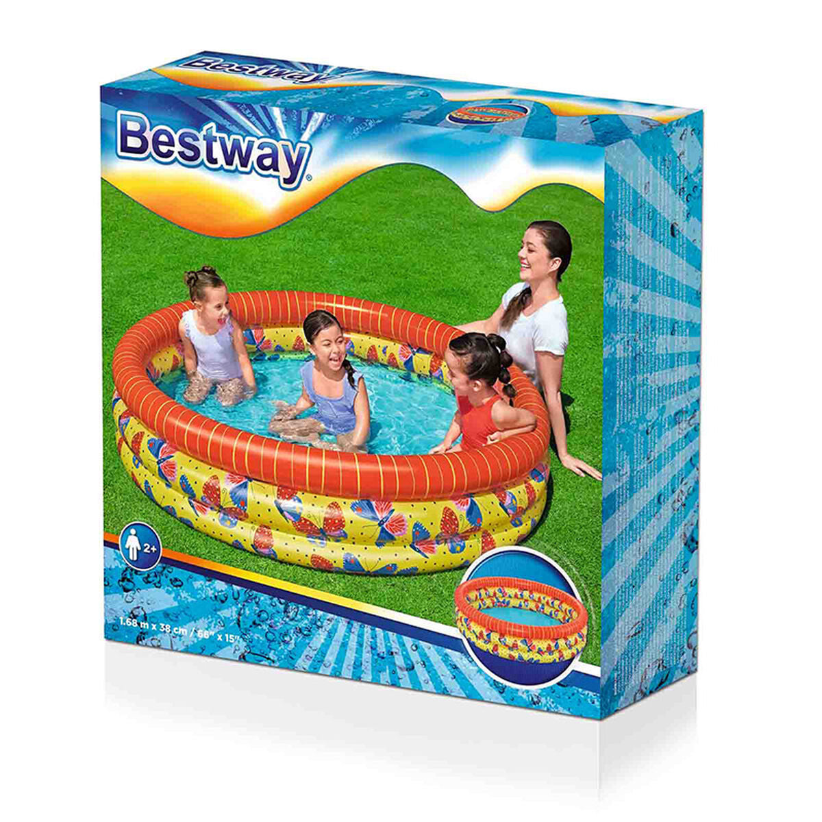 Bestway Barns Uppblåsbar Pool 3 Ringar Fjärilar 168x38 cm +2 år Trädgård 51202 - finns hos Aktivcamping