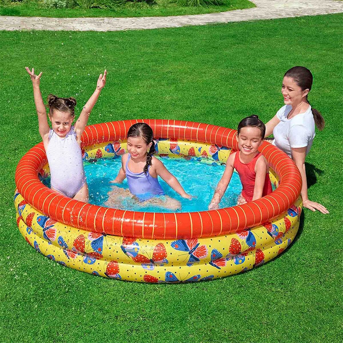 Bestway Barns Uppblåsbar Pool 3 Ringar Fjärilar 168x38 cm +2 år Trädgård 51202 - finns hos Aktivcamping