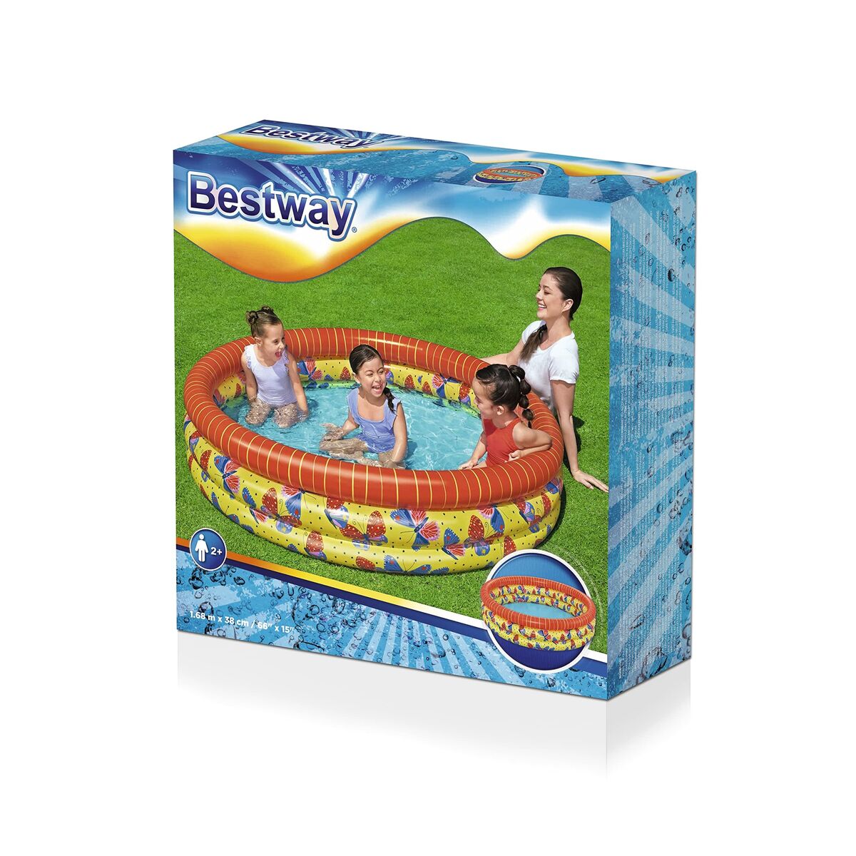Bestway Barns Uppblåsbar Pool 3 Ringar Fjärilar 168x38 cm +2 år Trädgård 51202 - finns hos Aktivcamping
