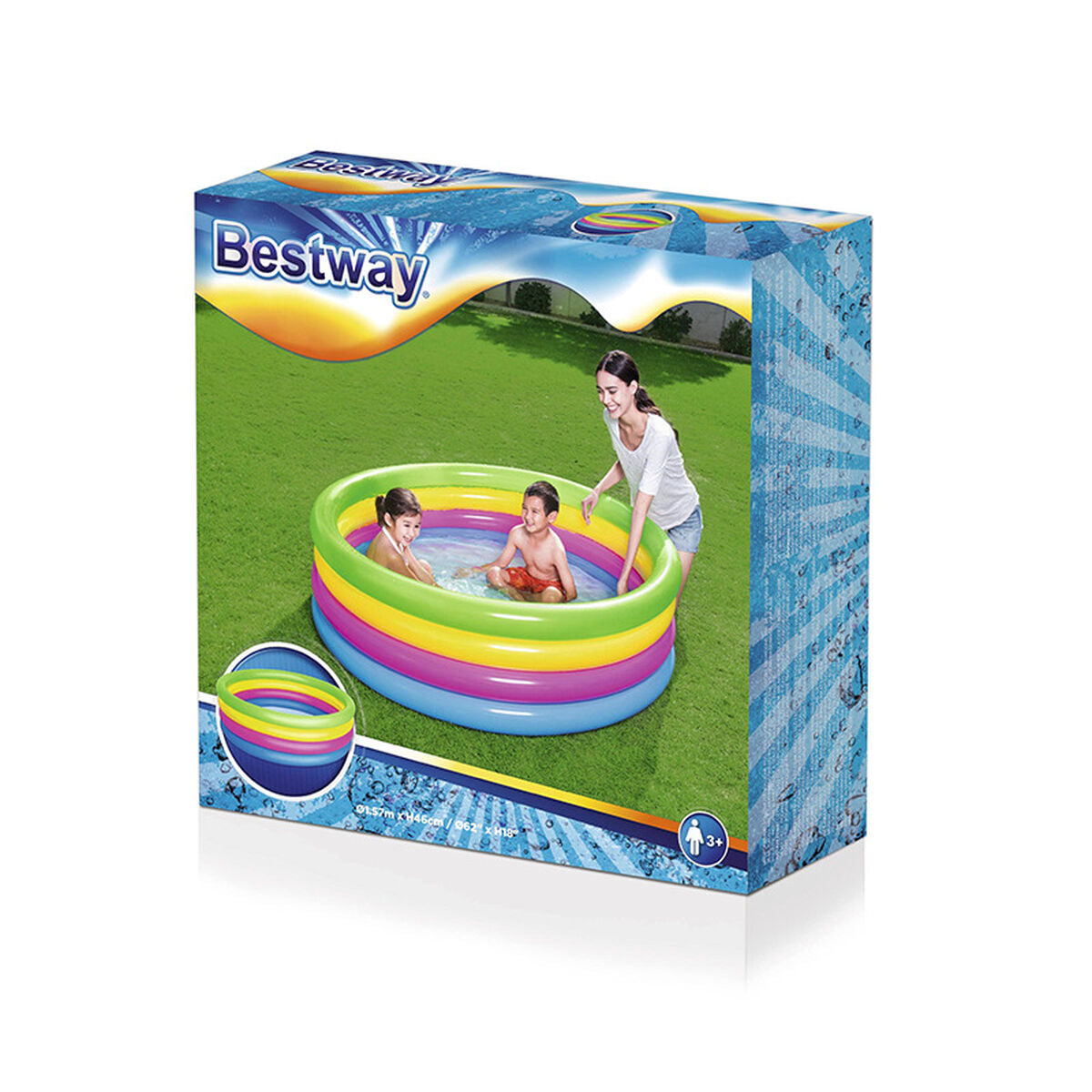 Bestway Barns Uppblåsbar Pool 4 Ringar Regnbåge 157x46 cm +3 År Trädgård 51117 finns hos Aktivcamping