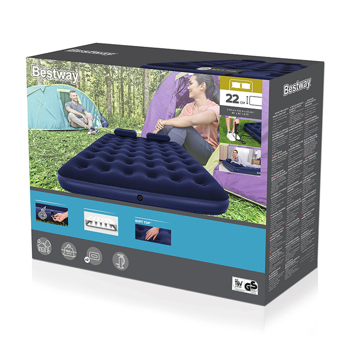 Bestway Dubbel Madrass med Pump och Kuddar 203x152x22 cm Uppblåsbar och Camping 67374 finns hos Aktivcamping