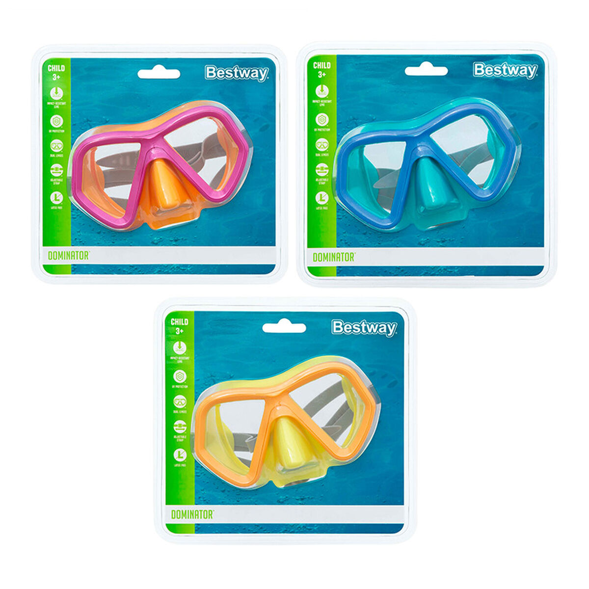 Bestway Dykmask för Juniorer med Anatomiskt Band, Blandade Färger +7 år Strand och Pool 22040 finns hos Aktivcamping