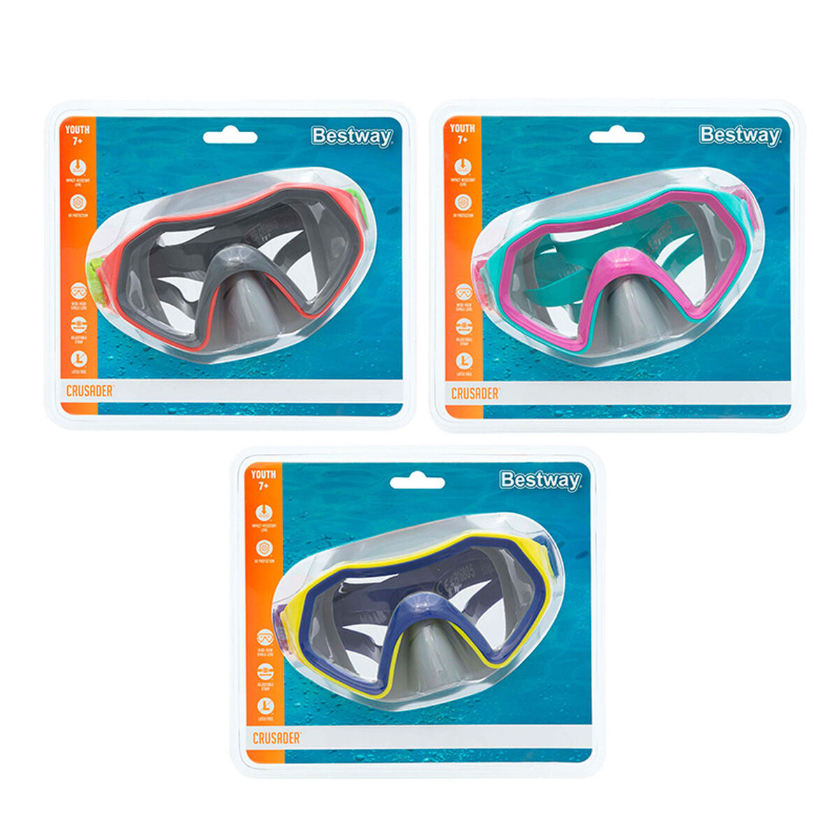 Bestway Dykmask för vuxna Anatomiskt band Olika färger +14 år Strand och Pool 22044 finns hos Aktivcamping