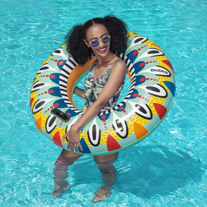 Bestway Flytande uppblåsbar flotte med handtag Azteka D107 cm +12 år strand och pool 36294 finns hos Aktivcamping