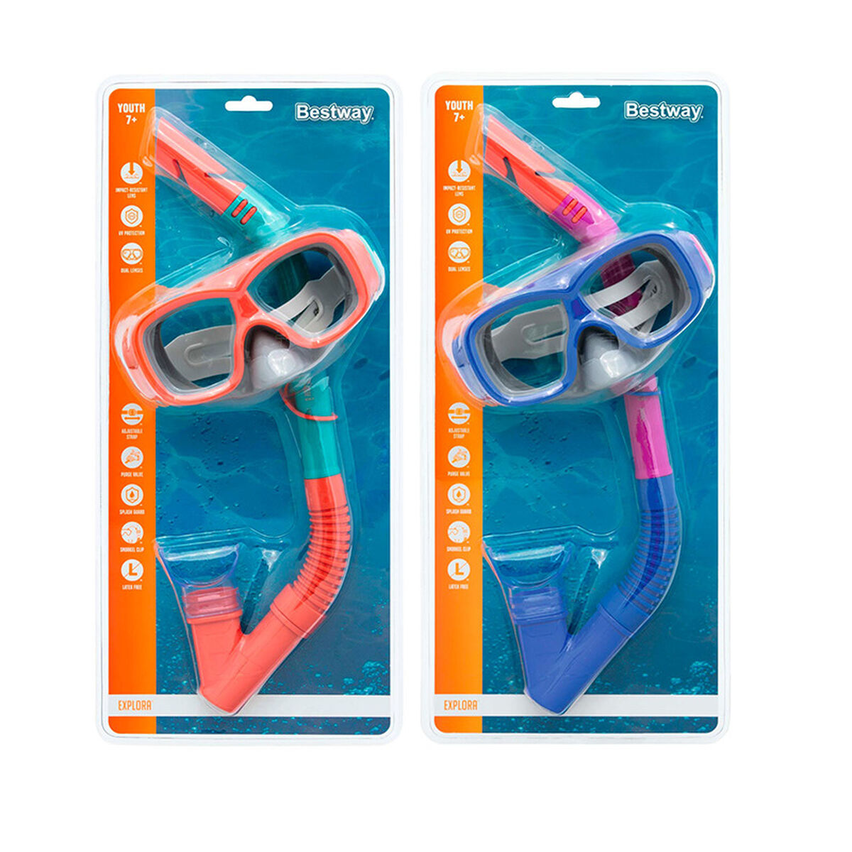 Bestway Junior Mask och Tube Set med Purge Valve i Mixade Färger +7 År Strand och Pool 24025 finns hos Aktivcamping