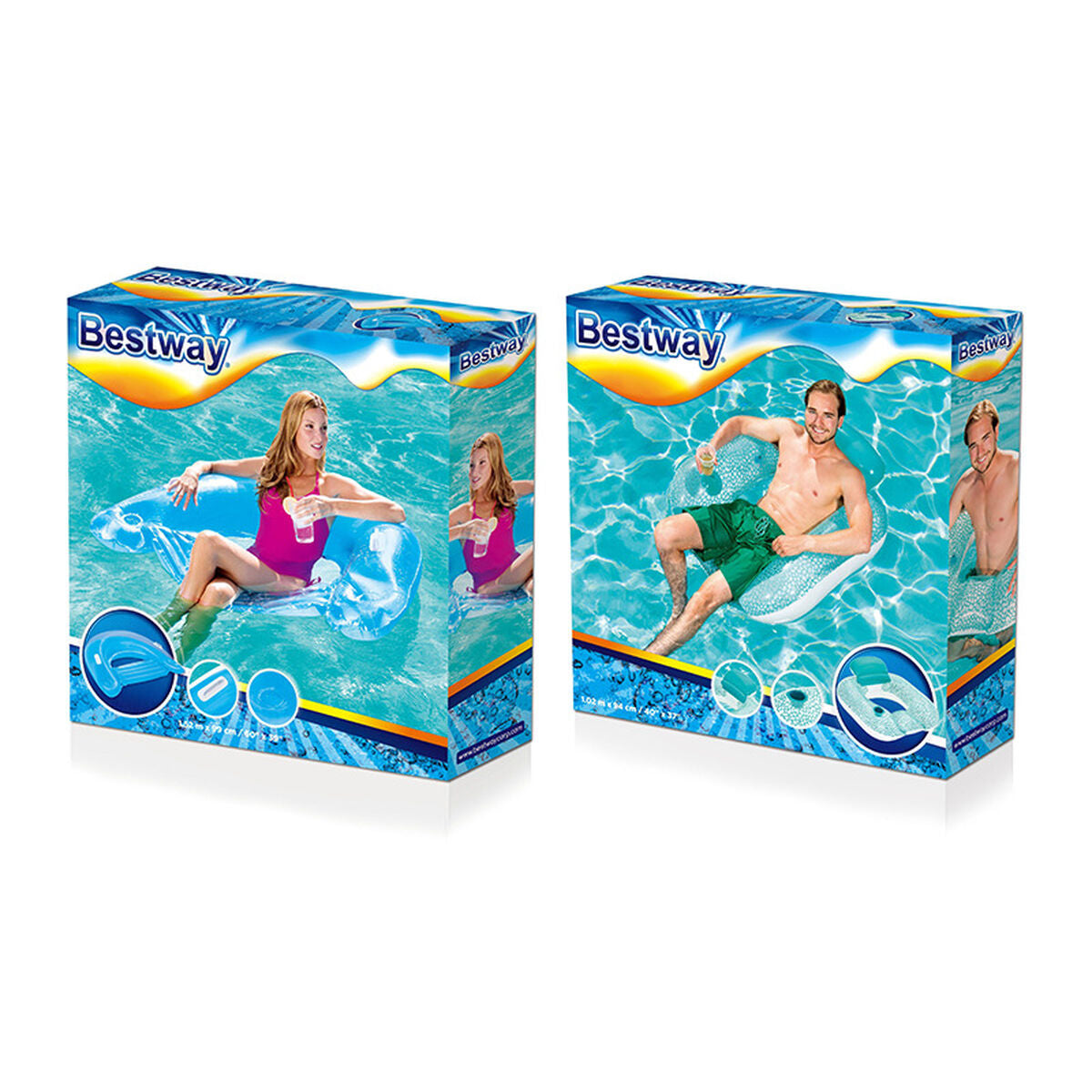 Bestway Luftstol med Handtag och Dryckhållare Olika Färger 152x99 cm Strand och Pool 43118 finns hos Aktivcamping