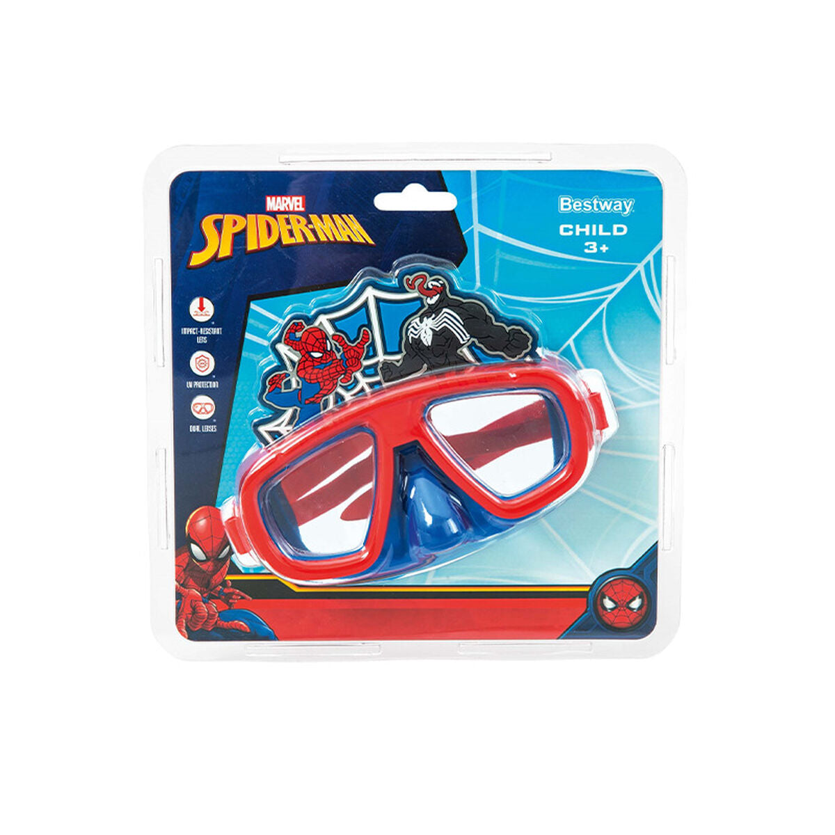 Bestway Spiderman-silikonsnodd barnmask +3 år för strand och pool 98023 - finns hos Aktivcamping