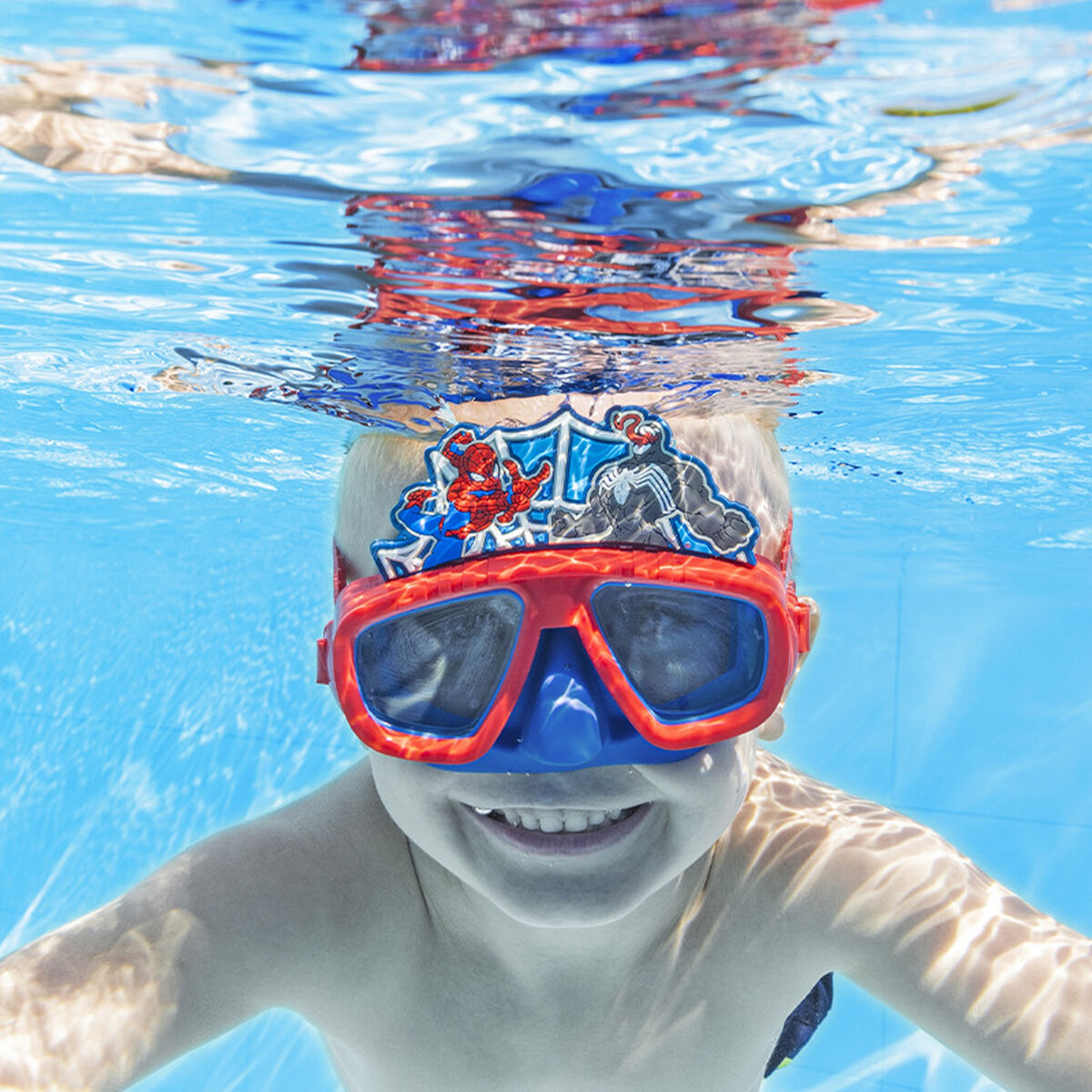 Bestway Spiderman-silikonsnodd barnmask +3 år för strand och pool 98023 - finns hos Aktivcamping