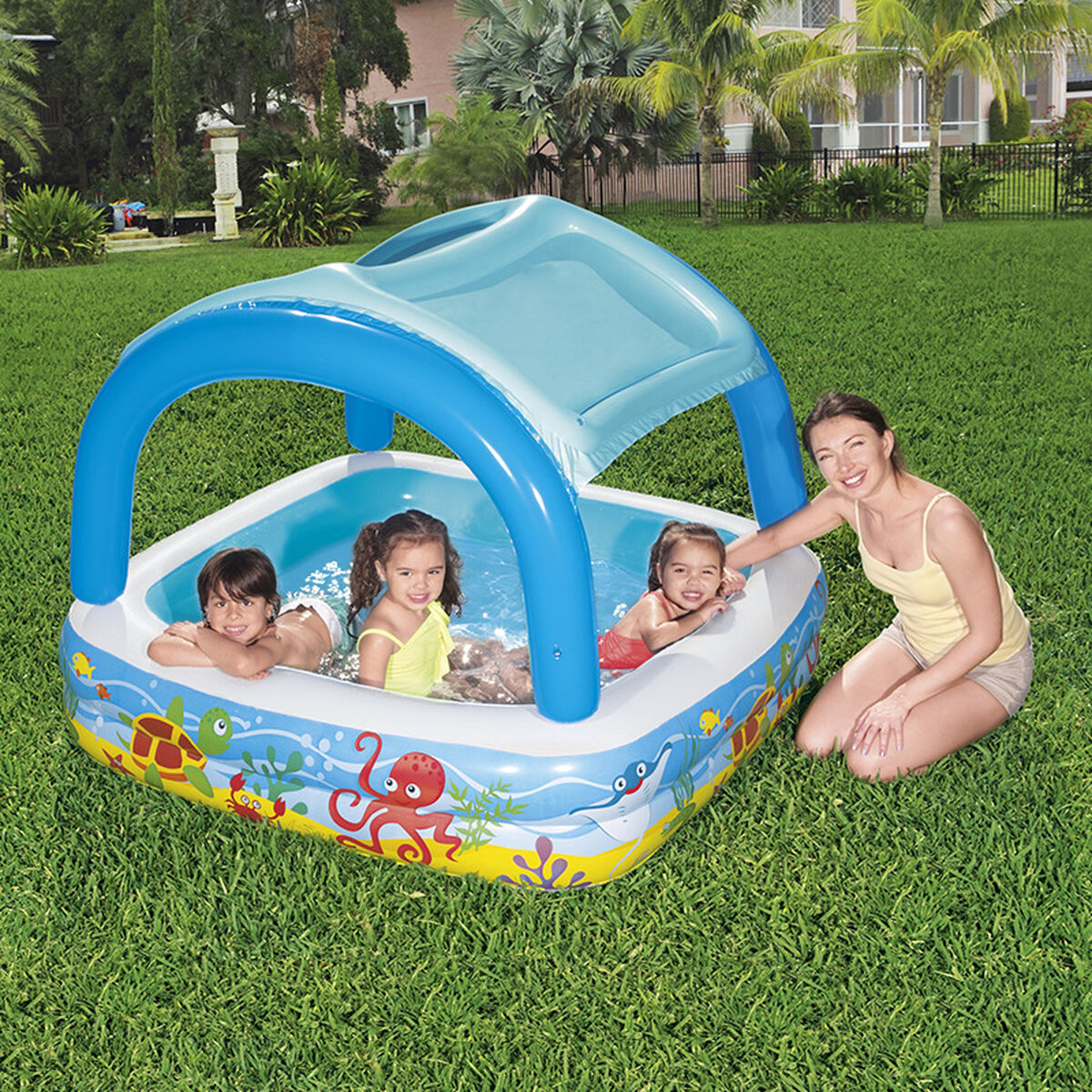 Bestway Uppblåsbar Barnpool Avtagbart Tak 140x140x114 cm +2 År Trädgård 52192 finns hos Aktivcamping