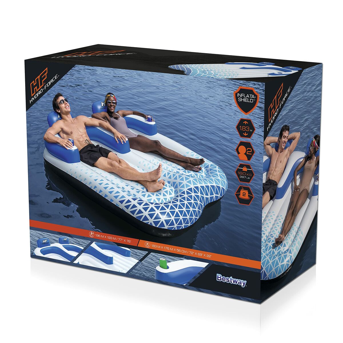 Bestway Uppblåsbar Dubbel Solstol Hydro-Force 196x193 cm Strand och Pool 43534 finns hos Aktivcamping
