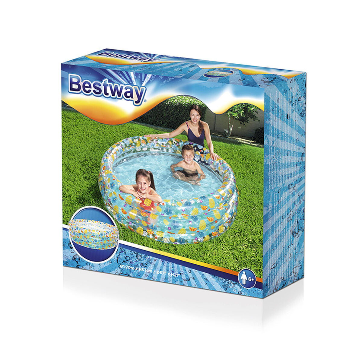Bestway Uppblåsbar Pool 3 Ringar Transparent Tropisk 170x53 cm +6 År Trädgård 51048 finns hos Aktivcamping