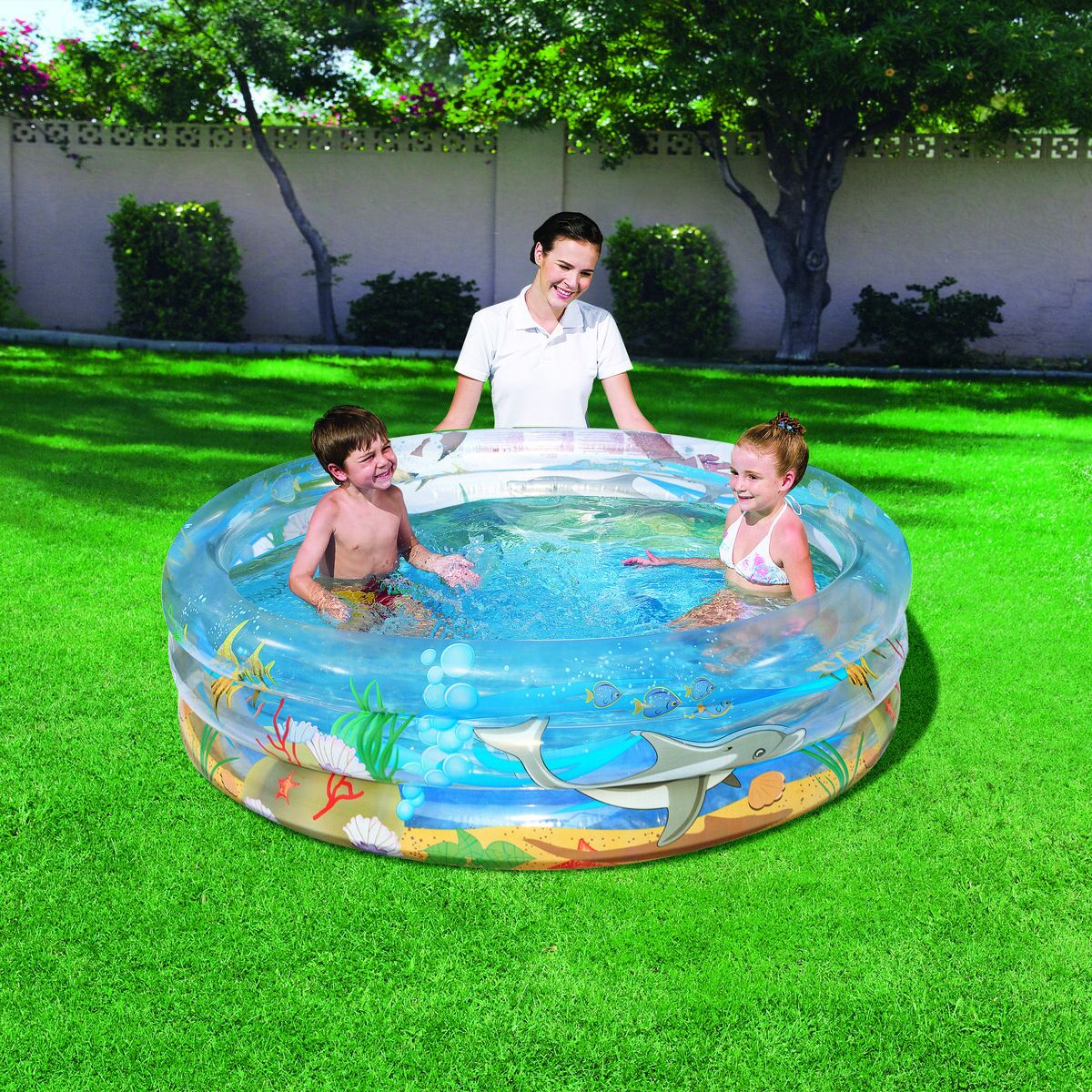 Bestway Uppblåsbar Pool 3 Ringar Transparent Tropisk 170x53 cm +6 År Trädgård 51048 finns hos Aktivcamping